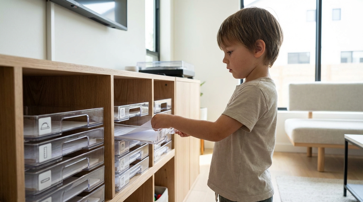 子どもが自分でプリントを取り出せる仕組みづくり